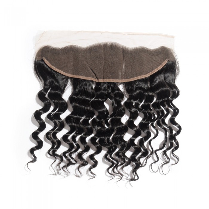 18 Inch 13" x 4" Loose Wavy Free Parted Frontal #1B Black - Click Image to Close