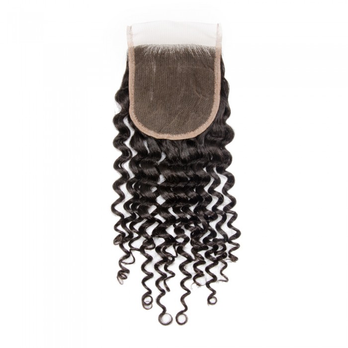 12 Inch 4" x 4" Deep Curly Free Parted Lace Closure #1B Black