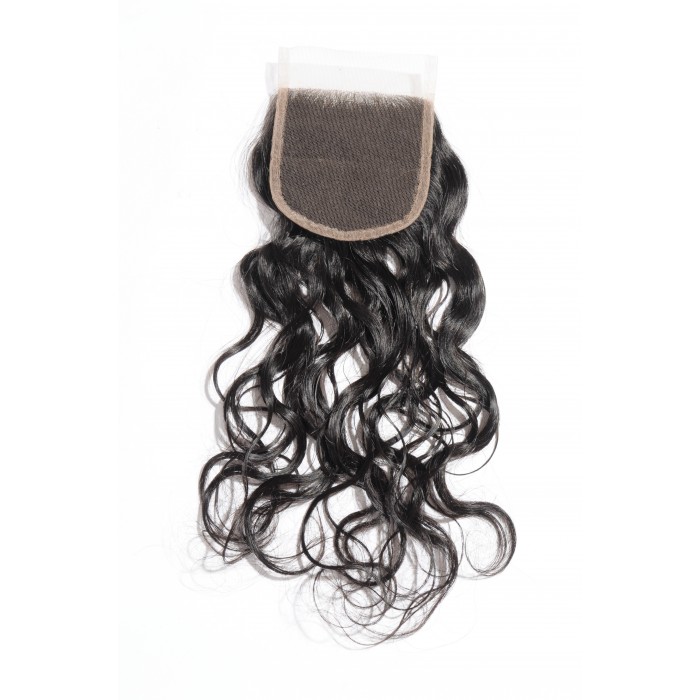 10 Inch 4" x 4" Natural Wavy Free Parted Lace Closure #1B Black