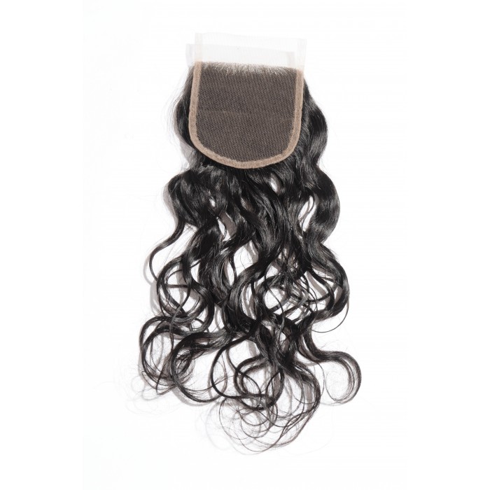 14 Inch 4" x 4" Natural Wavy Free Parted Lace Closure #1B Black