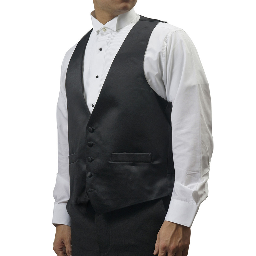 Men's Black 5 Button Satin Vest