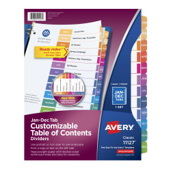 Avery® Ready Index® Monthly Dividers, Table of Contents, (11127)
