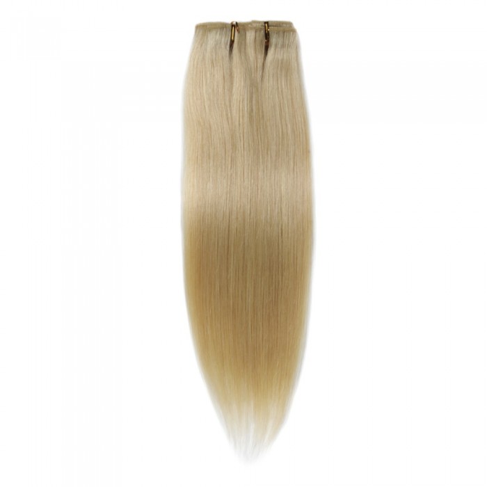 24" #613 Lightest Blonde Straight Clip In Human Hair Extensions