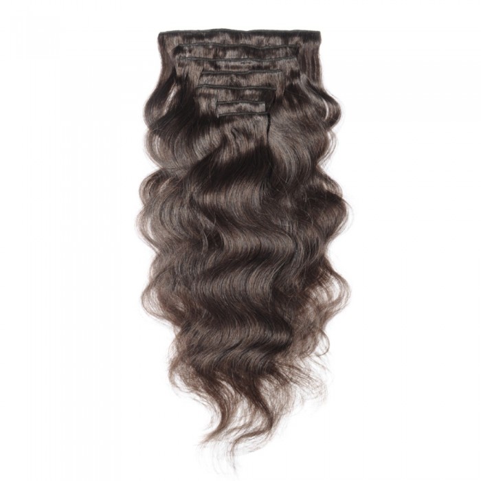 16" #4 Chocolate Brown Body Wave Clip In Human Hair Extensions
