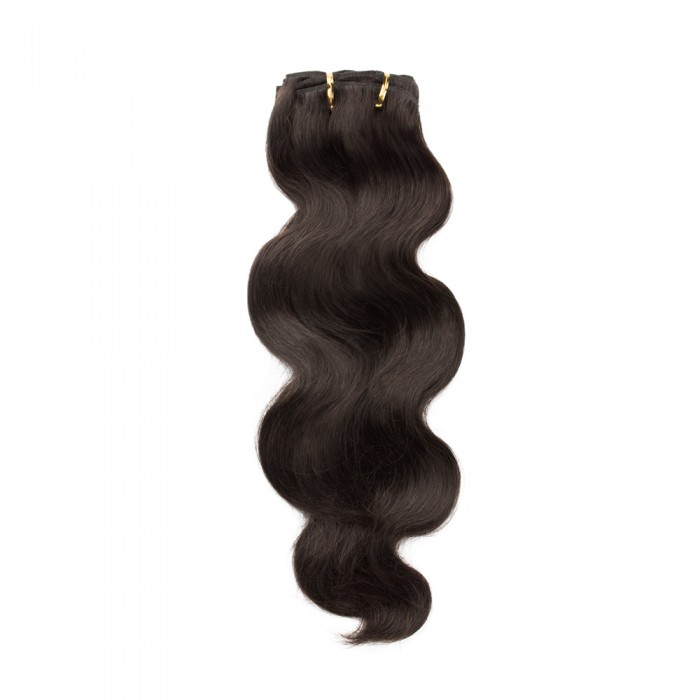 16" #2 Dark Brown Body Wave Clip In Human Hair Extensions - Click Image to Close