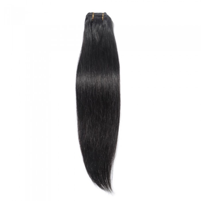 16" #1 Jet Black Straight Clip In Human Hair Extensions