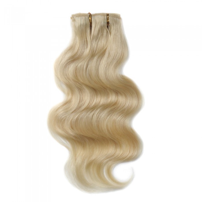 22" #613 Lightest Blonde Body Wave Clip In Human Hair Extensions