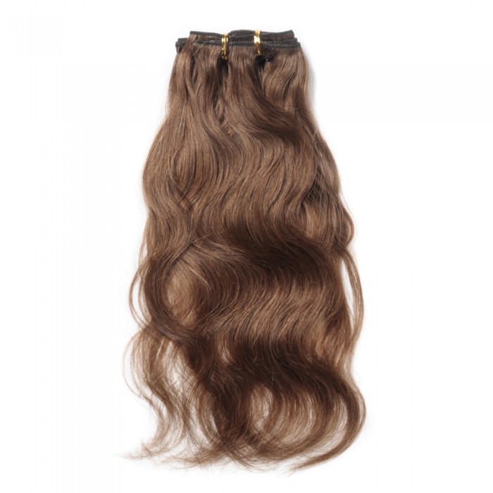 16" #8 Light Brown Body Wave Clip In Human Hair Extensions