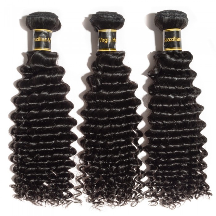 Virgin Brazilian Hair #1B Deep Curly Black 26 Inch (100g) - Click Image to Close