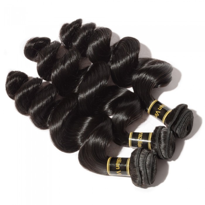 Virgin Brazilian Hair #1B Black Loose Wavy 12 Inch (100g)