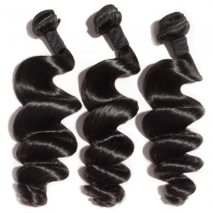 Virgin Indian Hair #1B Loose Wavy Black 10 Inch (100g)