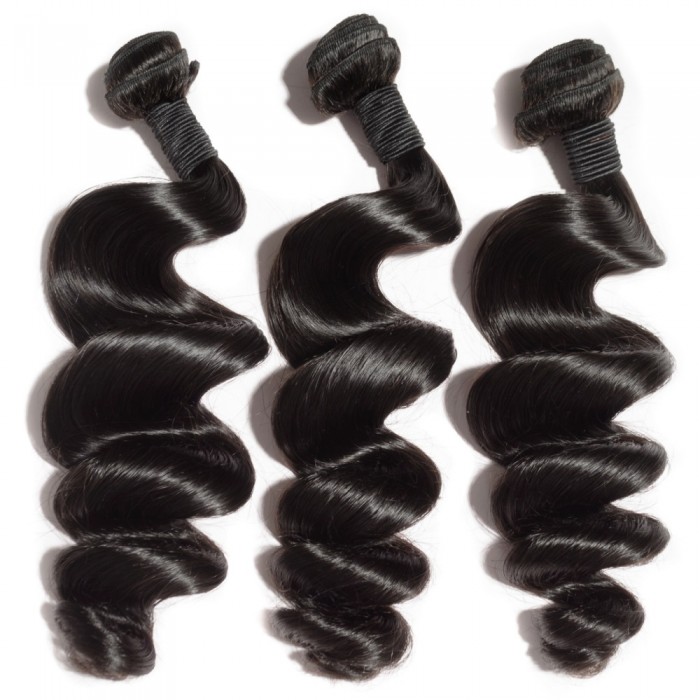 Virgin Indian Hair #1B Loose Wavy Black 28 Inch (100g)