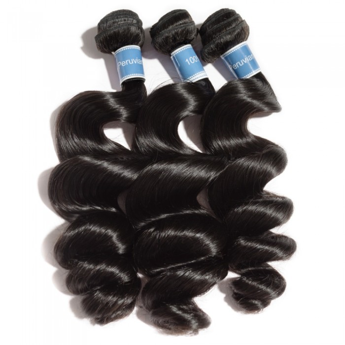 Virgin Peruvian Hair #1B Loose Wavy Black 26 Inch (100g)