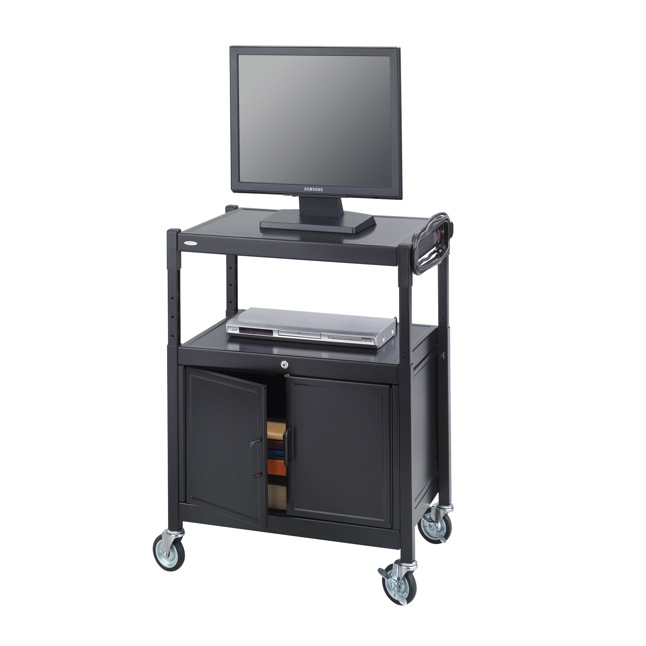 SO-Steel Adjustable AV Cart With Cabinet - Click Image to Close