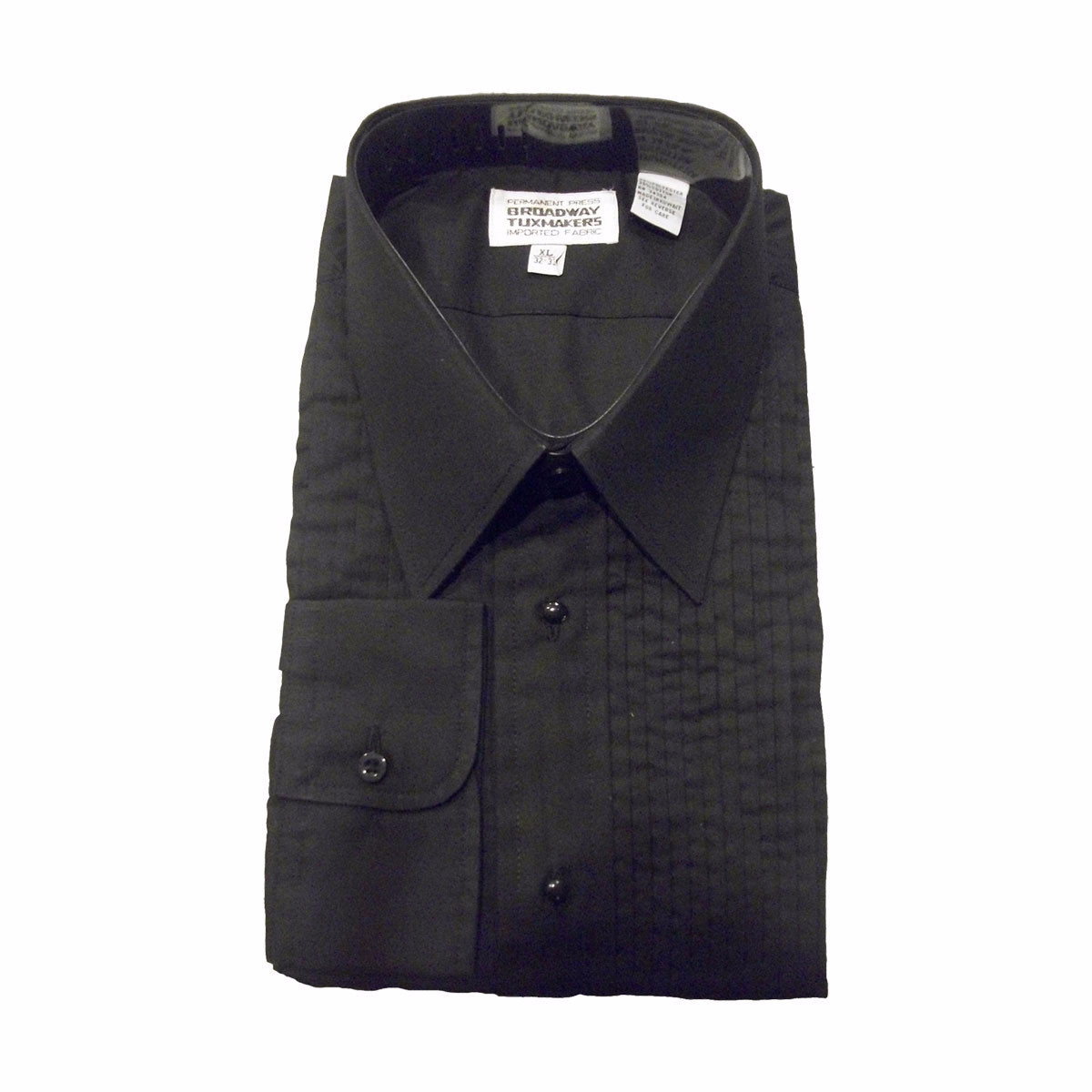 Men's Black Tuxedo Shirt, Lay Down Collar & 1/4" Pleats