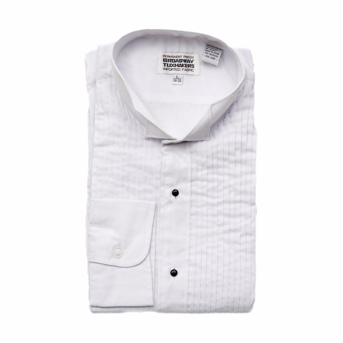 Men's White Tuxedo Shirt, Wing Collar & 1/4" Pleats
