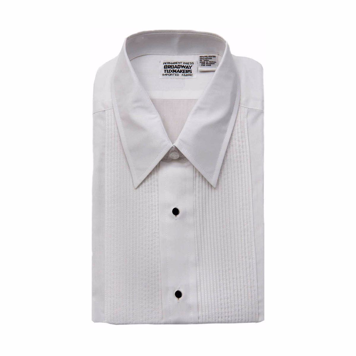 Men's White Tuxedo Shirt, Lay Down Collar & 1/8" Pleats