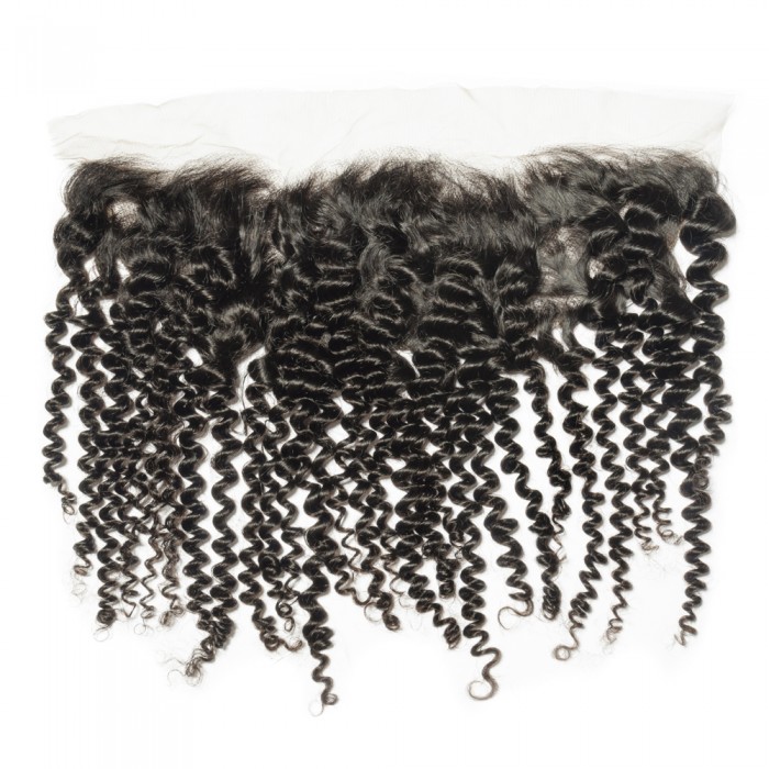 10 Inch 13" x 4" Kinky Curly Free Parted Frontal #1B Black