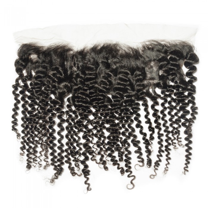 18 Inch 13" x 4" Kinky Curly Free Parted Frontal #1B Black