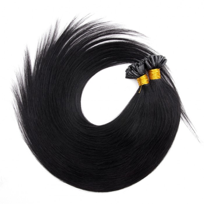 16 Inch Straight Nail Tip Remy Hair Extensions #1 Jet Black