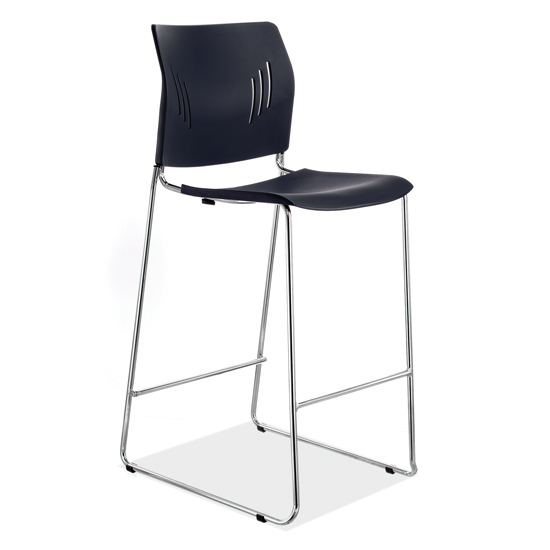 Polyurethane Stool with Footrest and Chrome Base