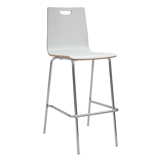 Cafe Height, High Back Wood Stool, Hand Hole in Back with Chrome