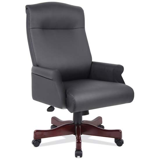 An Executive Black Leather Roll Arm Desk Chair- English Cherry