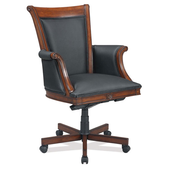 A Black Leather Executive High Back with Ruby Cabernet Frame