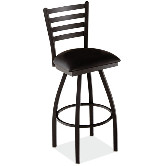 Ladder Back Swivel Barstool with Black Wrinkle Steel Frame