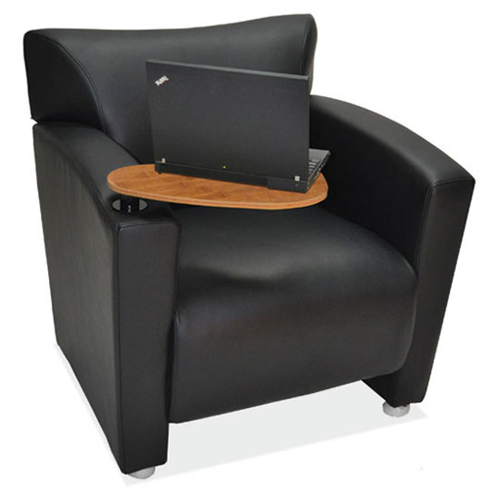 A Tribeca Club Chair with Carbonized Finished Tablet Arm