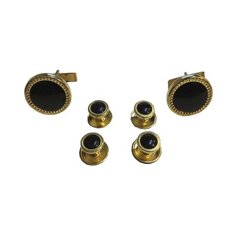 Gold Tone Florentine Stud's & Cuff Link Set in Gift Box - Click Image to Close