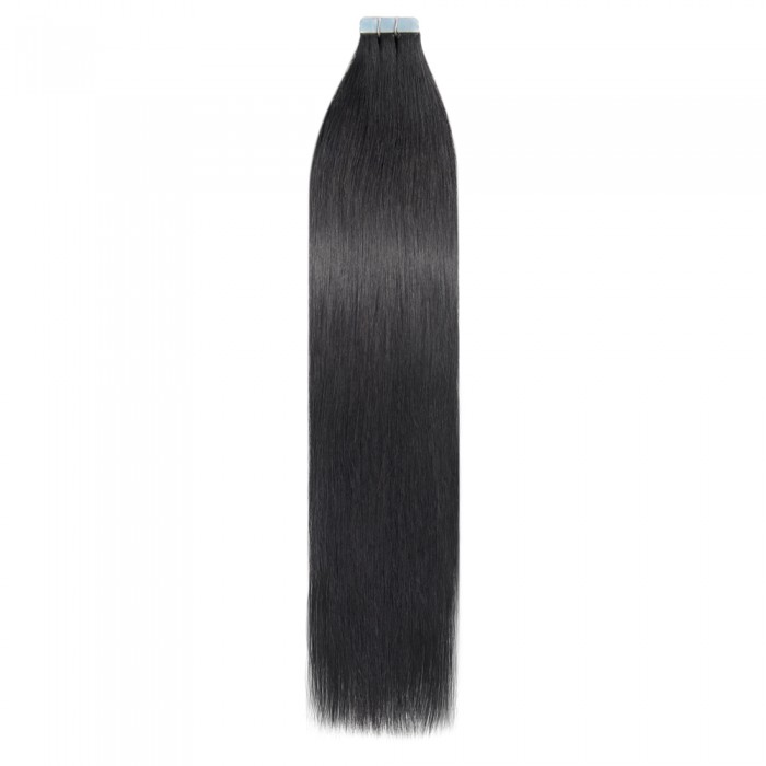 18 Inch Straight Tape In Remy Hair Extensions #1 Jet Black