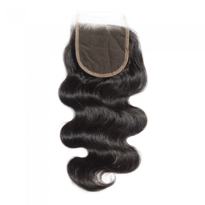 10 Inch 4" x 4" Body Wavy Free Parted Lace Closure #1B Black