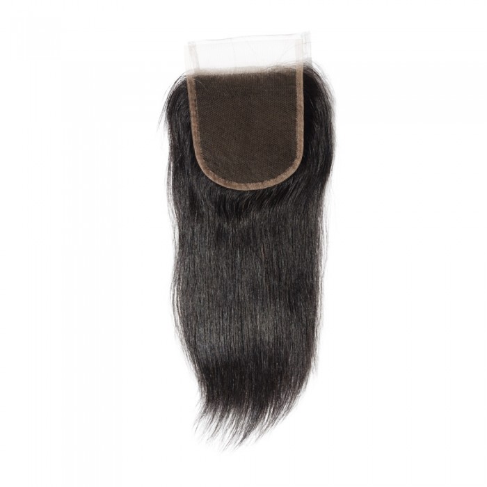 10 Inch 4" x 4" Straight Free Parted Lace Closure #1B Black